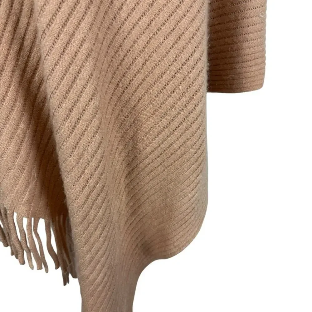 Chicos Ribbed Asymmetrical Fringe Cowl Neck Poncho Pullover Sweater sz O / S